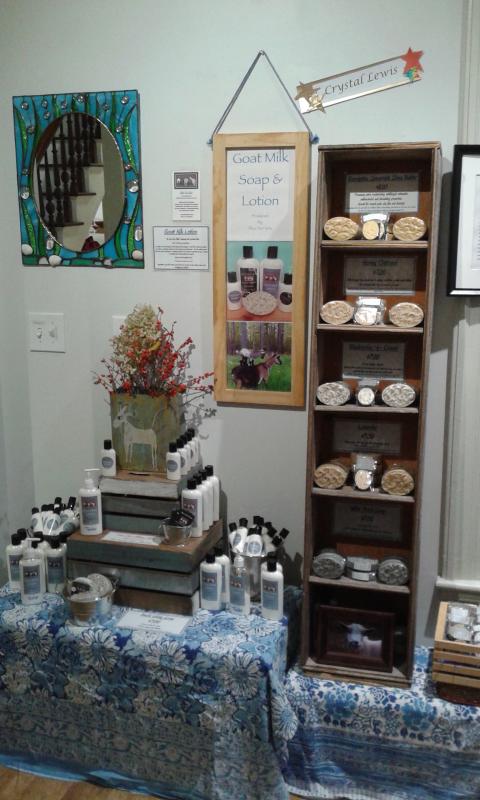Organic goat milk products and stained glass gift ideas at Studio 53’s Gifts for Giving holiday shopping sale. Leslie Muir-Volpe photo Studio 53, Boothbay Harbor, Leslie Muir-Volpe photo