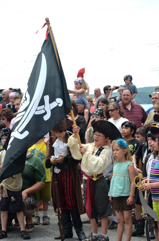Kid Pirates: Young pirates show their colors during the invasion of the Twin Villages at a past Pirate Rendezvous. Courtesy of easternmaineimages.com