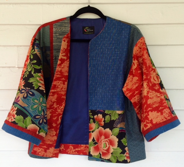 Asian Accents’ kimono-styled jackets will be available for purchase at Wearable Art Studio, 49 Water St., Wiscasset, on December 8&9, as part of Wiscasset Holiday Marketfest. Try them on and talk with the designer, Wiscasset resident Christine Hopf-Lovette.