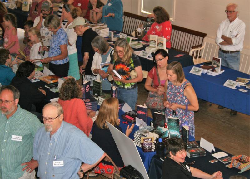 Authors and readers fill the 1847 Town Hall at Boothbay Railway Village July 14. LISA KRISTOFF/Boothbay Register