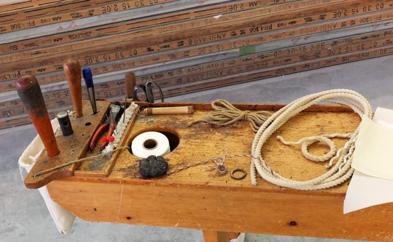 Tools of a sailmaker’s trade, in this case the sailmaker is none other than Nat Wilson of East Boothbay. LISA KRISTOFF/Boothbay Register