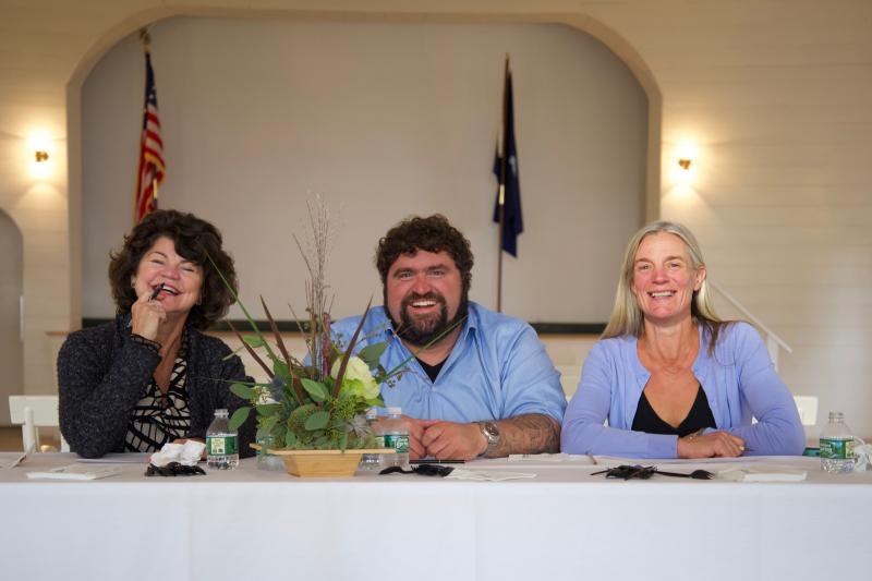 Down East Magazine Food Editor Joe Ricchio, Foodie Tour Director Pam Laskey and lobsterperson Merritt Carey, were the judges. Bob Crink photo