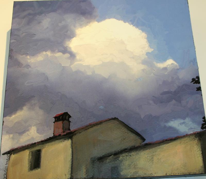 “Tuscan Thunderclouds.” Acrylic on paper and board by Bruce MacDonald.