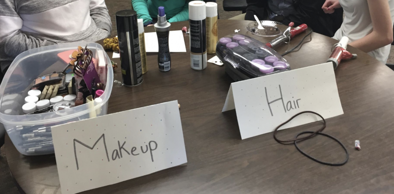 Tables were set up for students to do makeovers. Courtesy of Debra Pooler
