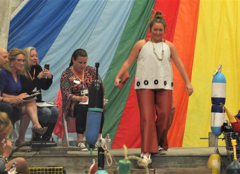 Little did Madison Faulkingham know as she set out on the runway that her ensemble, designed by her mom, Connie, would take first place among the judges at the sixth annual Fishin’ For Fashion Show. LISA KRISTOFF/Boothbay Register