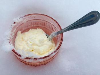 Lemon snow ice cream, made with a few ingredients, including readily available fresh snow, is a quick, yummy treat to make on a snowy day. SUZI THAYER/Boothbay Register