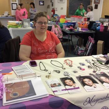 Nichole Hannan, a brand-new consultant for Mahnabilities, set up for her first show ever as part of the extravaganza. KATRINA CLARK/Boothbay Register