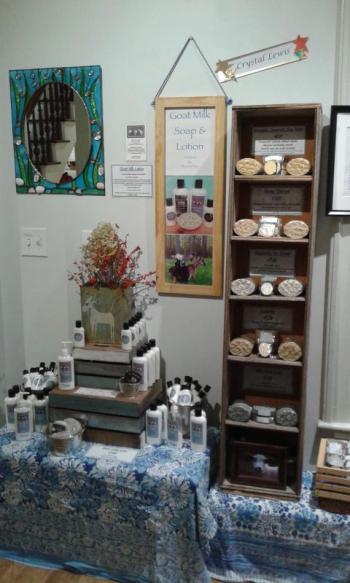 Organic goat milk products and stained glass gift ideas at Studio 53’s Gifts for Giving holiday shopping sale. Leslie Muir-Volpe photo Studio 53, Boothbay Harbor, Leslie Muir-Volpe photo