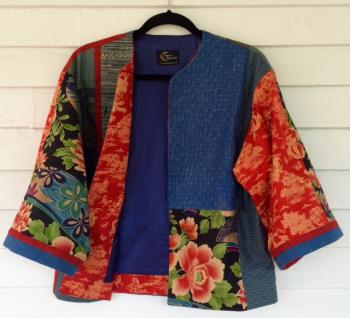 Asian Accents’ kimono-styled jackets will be available for purchase at Wearable Art Studio, 49 Water St., Wiscasset, on December 8&9, as part of Wiscasset Holiday Marketfest. Try them on and talk with the designer, Wiscasset resident Christine Hopf-Lovette.