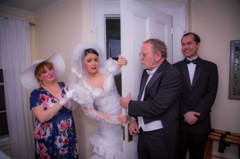 Scene from “Plaza Suite” story about the bride having second thoughts, from left: Shirley Bernier, Hope Horton, Thom Watson and Michael Hudson. The play opens at the Chocolate Church Arts Center on Feb. 22. Dave Mention photo