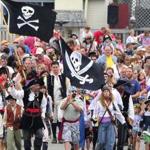 Pirates of all shapes and sizes join together during a past Damariscotta River Pirate Rendezvous to invade the Twin Villages. Courtesy of easternmaineimages.com