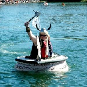 We’ll bet no one would be foolish enough to get in the way of this Viking warrior at last year’s Regatta! Courtesy of Mal Gormley